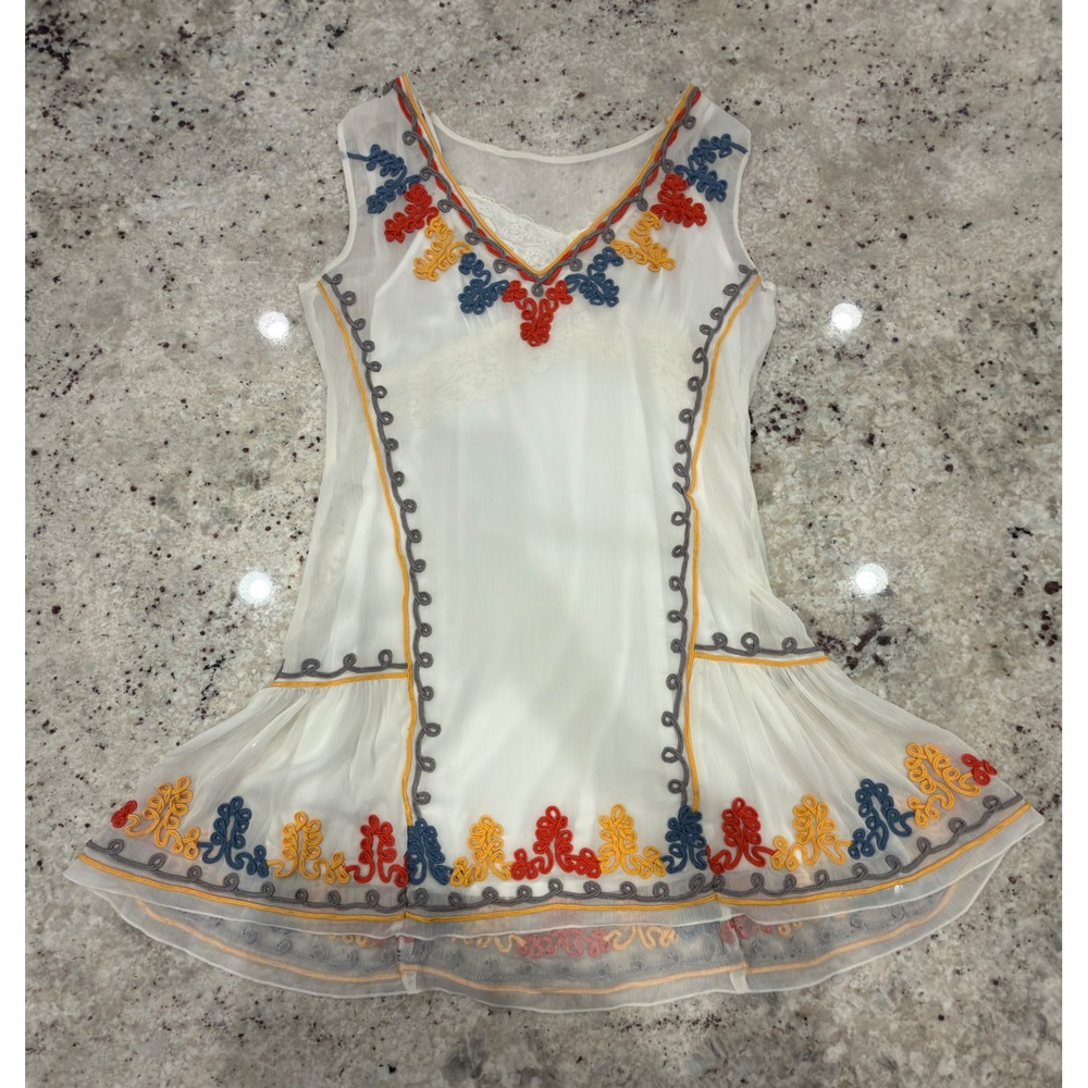 Tularosa Size Small White Sheer Embroidered Boho Sleeveless Dress
